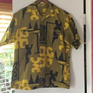 Hawaiian shirt, vintage bark cloth, custom-made, Chinese style buttons